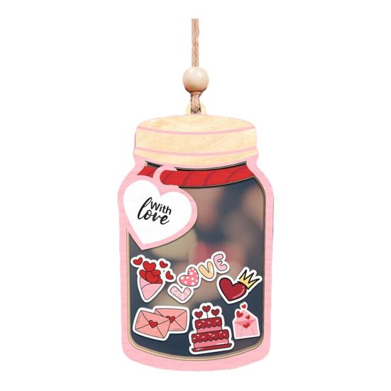 Wooden Love Bottle Hanging Ornament Valentine's Day Love You Bottle Decoration Handmade Car Rearview Mirror Hanging Decor Pendant