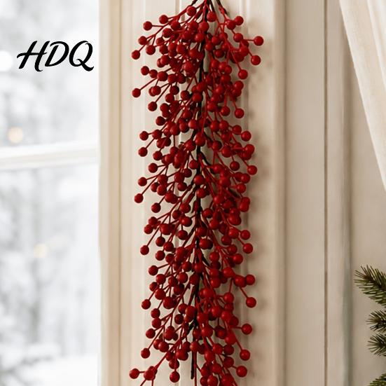 Realistic Plastic Berry Hanging Artificial Red Swag Branch Christmas Rustic Style Wall Wedding Background Floral Decor Hangings Seasonal Waterfall