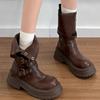 New Women's Single Boots Retro Women's Shoes Mid-calf Boots Thick-soled Ankle Boots