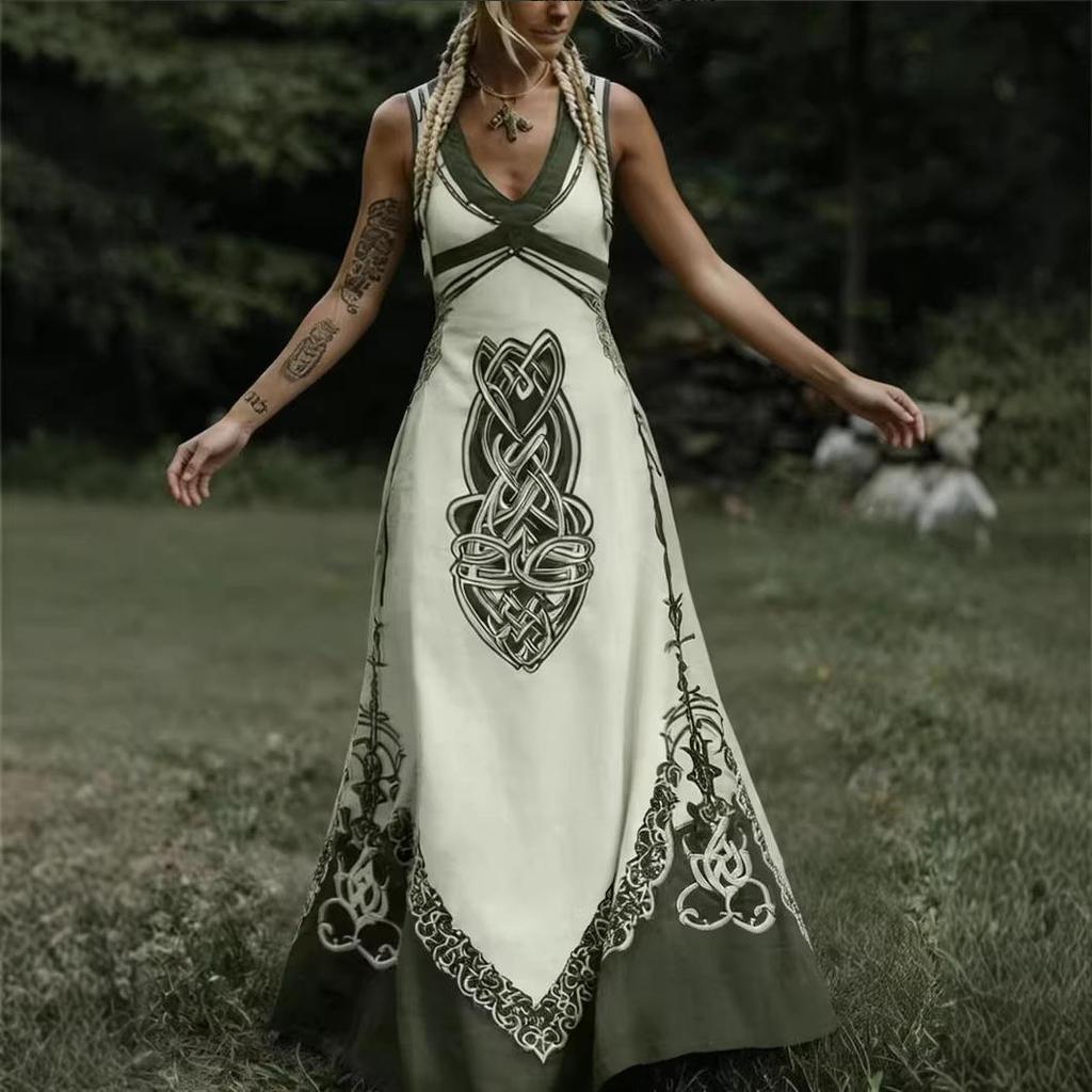 Celtic Renaissance V-neck Sleeveless Summer Dress 2026 - Women's Cross-border Style