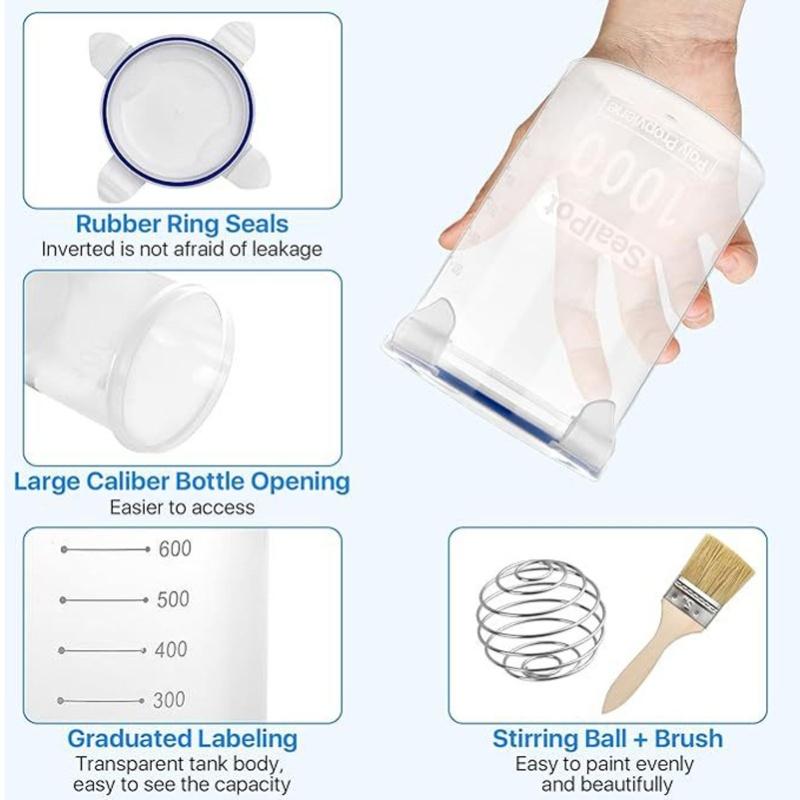 Paint Container Set 1000ml Airtight Transparent Paint Storage Cup With Mixing Ball Paint Brush For Repainting Leftover Paint