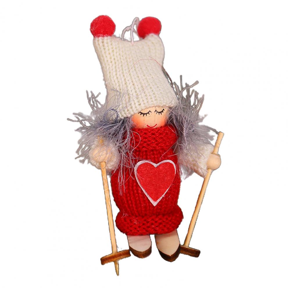 

Christmas Ski Girl Doll Reusable Handmade Knitted Xmas Tree Hanging Gnome Decoration Cute Ski Figurines Decor For Festival Gift