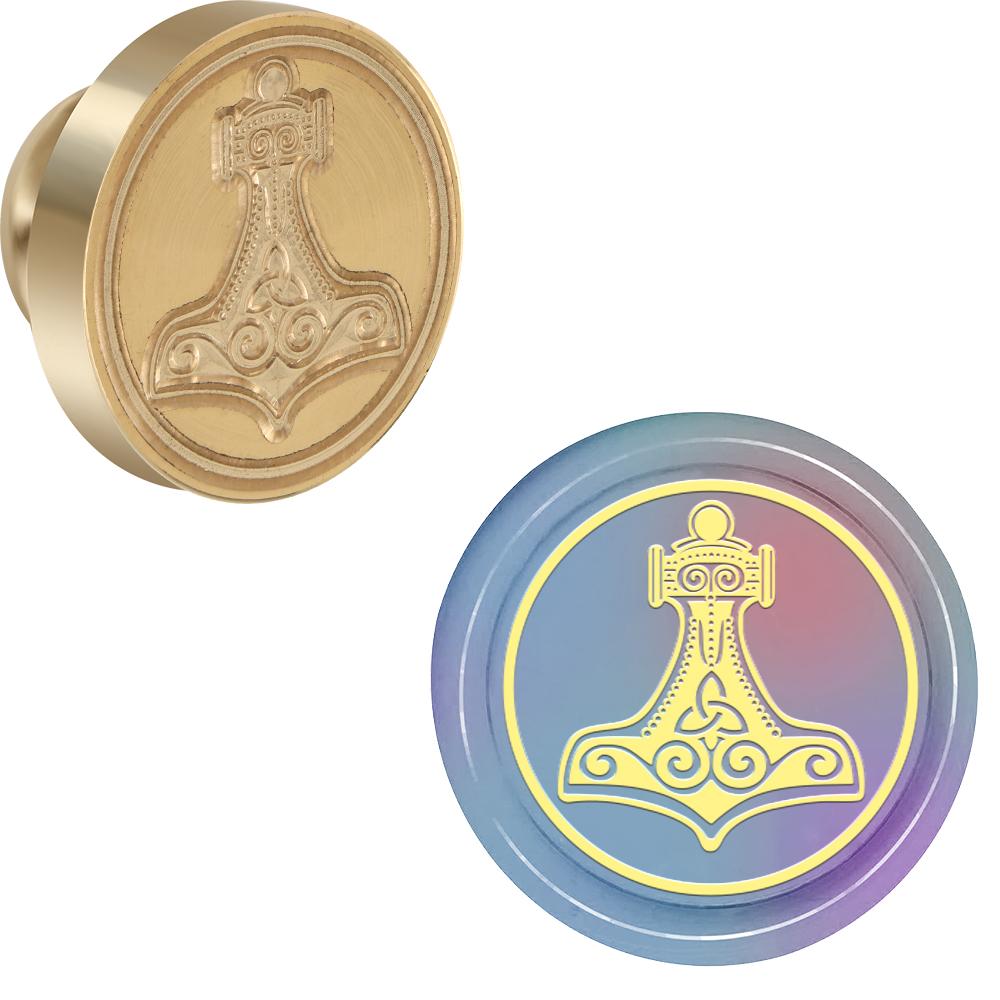Viking Rune Vegvisir Wax Seal Stamp Compass, Scales Pattern Retro Sealing Wax Stamp 25mm Removable Brass Head for Envelope Card