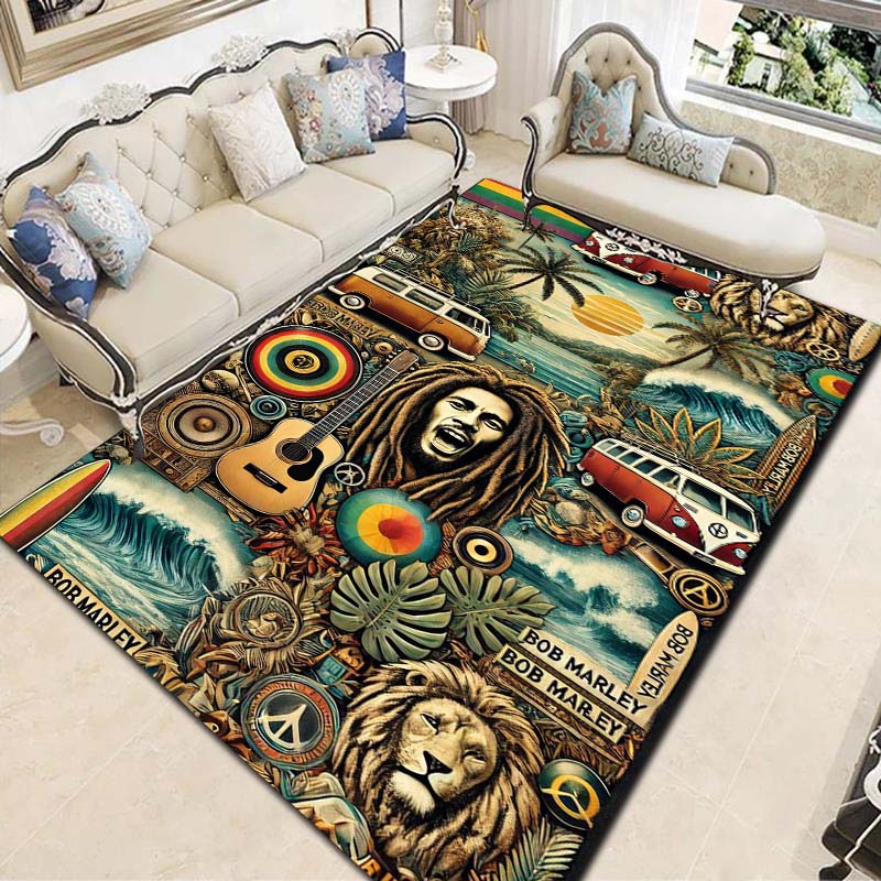 Bob Marley Culture Print Flannel Area Rug Non‑Slip Floor Mat For Couch Bedroom Game Room Living Room Home Holiday Decor Gift