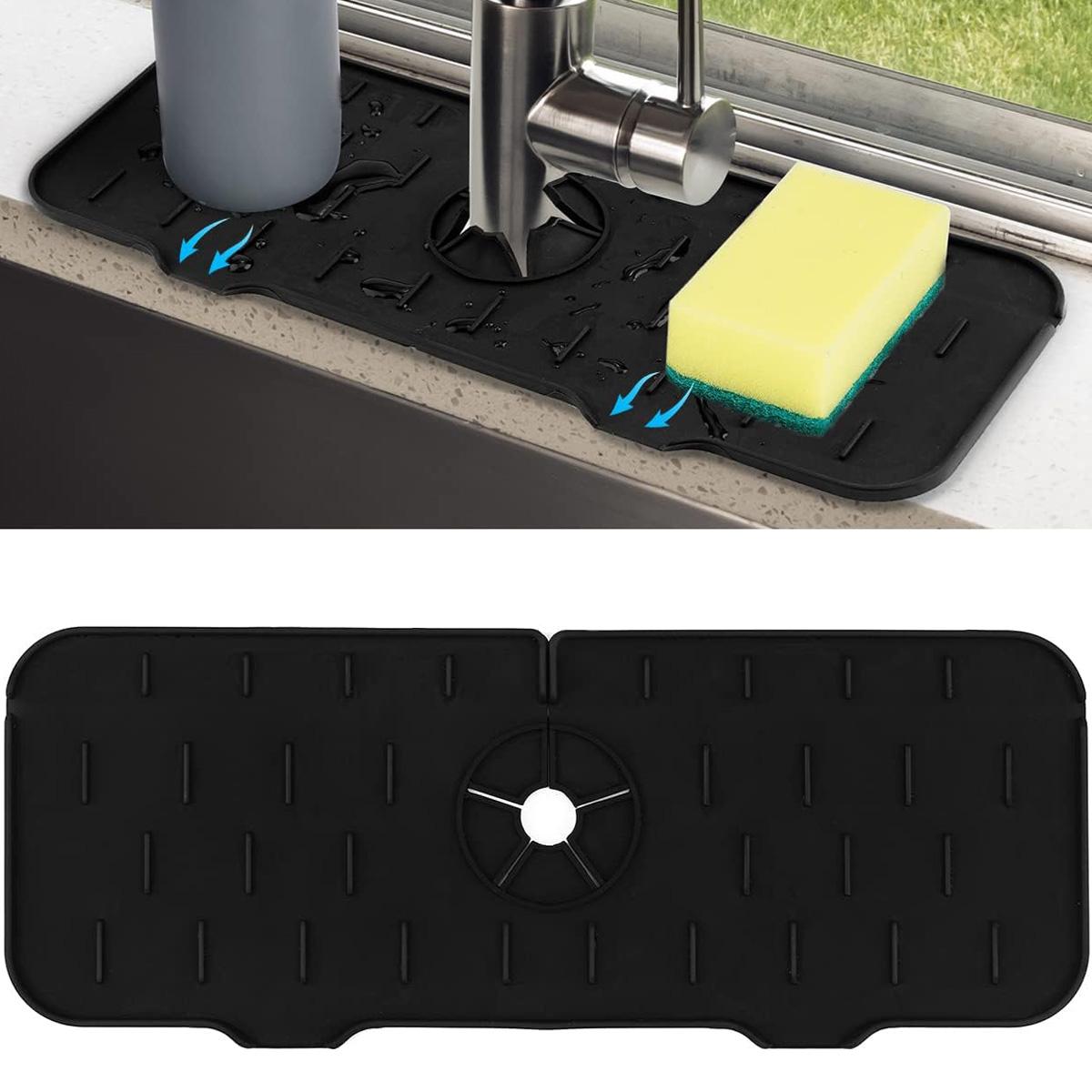 

Брызговик для кухонной раковины, силиконовый поддон для сбора капель для смесителя, аксессуары для раковины для кухонной стойки и ванной комнаты чёрный