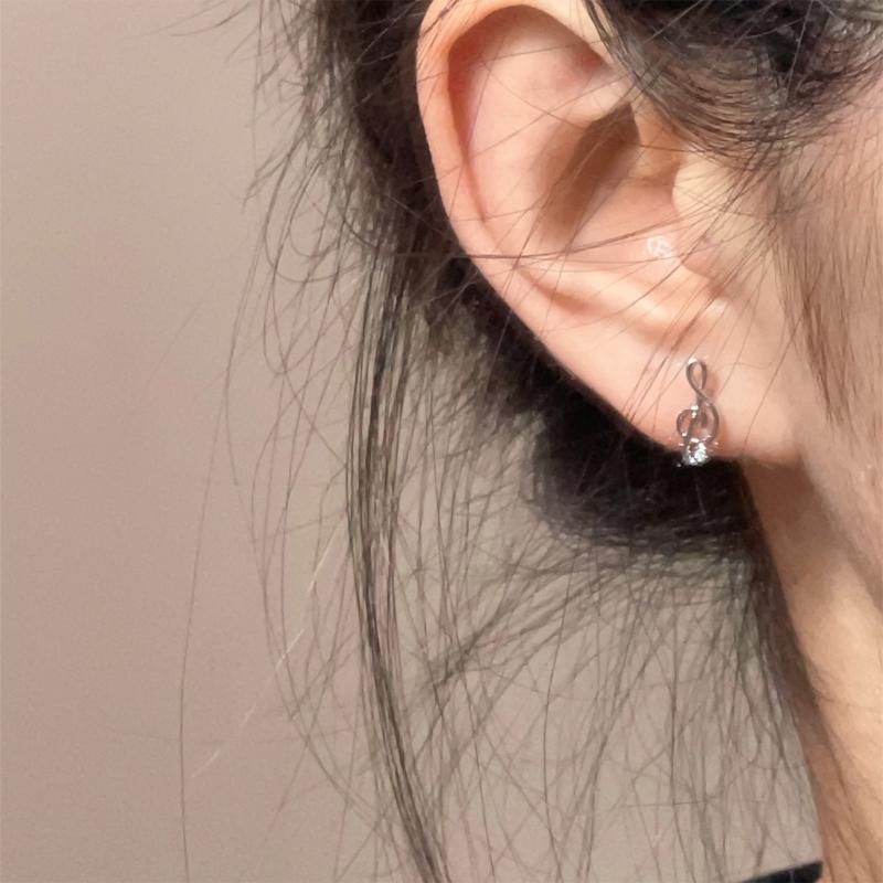 Asymmetrischer Gitarren-Musiknoten-Ohrstecker Zirkonia Statement-Ohrring Stecker Zarter Schmuck Geschenk Frauen Mädchen Empfindliches Ohr