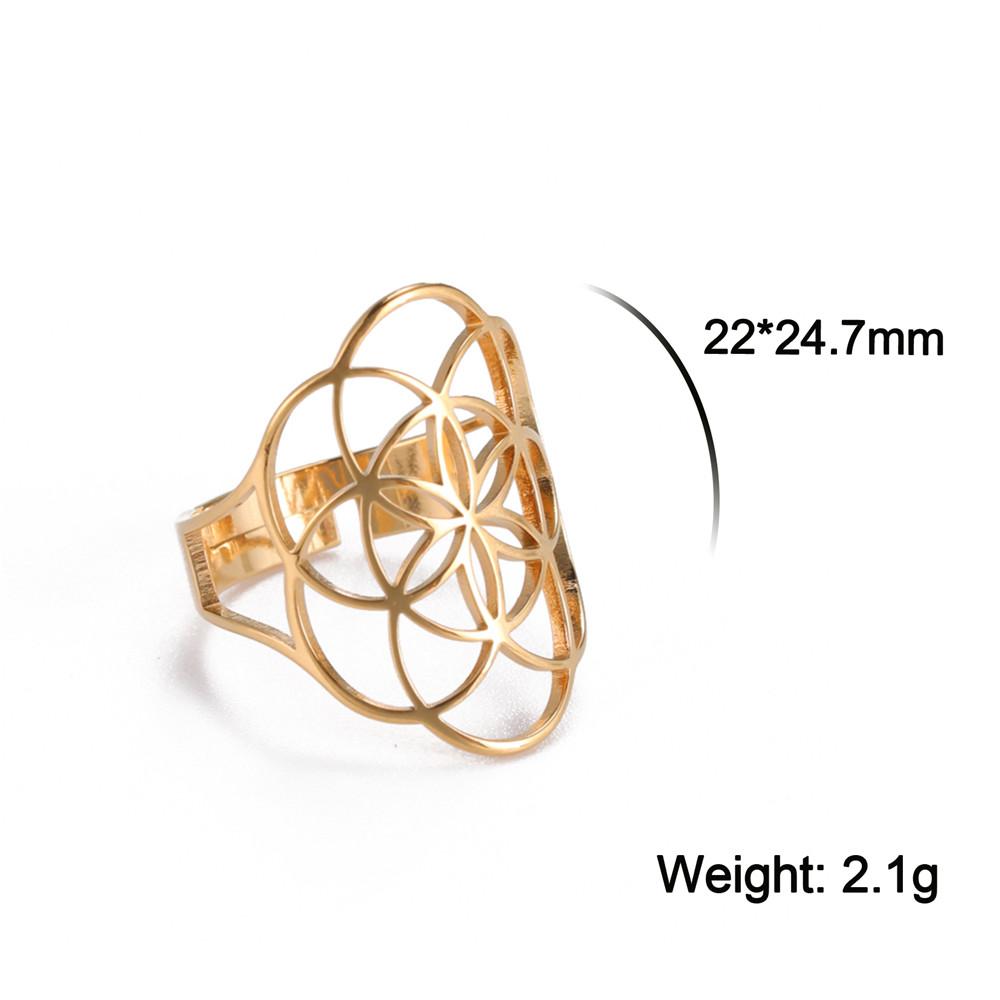 Flower of Life Ring Vintage Adjustable Stainless Steel Sacred Geometry Rings for Women Amulet Jewelry Gift