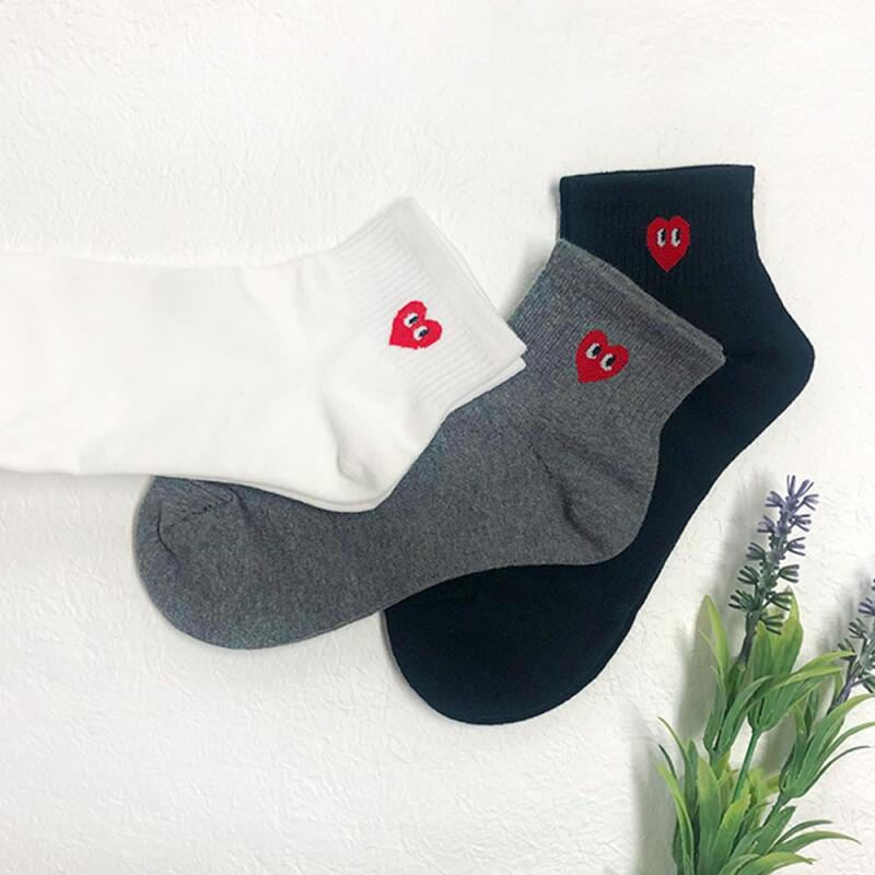10 Women's Petite Heart Mid-Calf Socks 3-Pair Set Cotton Socks