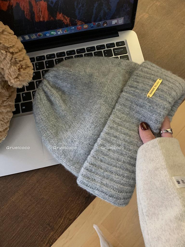 Congee cocoa, wool hat female Korean version versatile face small warm ear protection knitted hat loose pullover cold hat