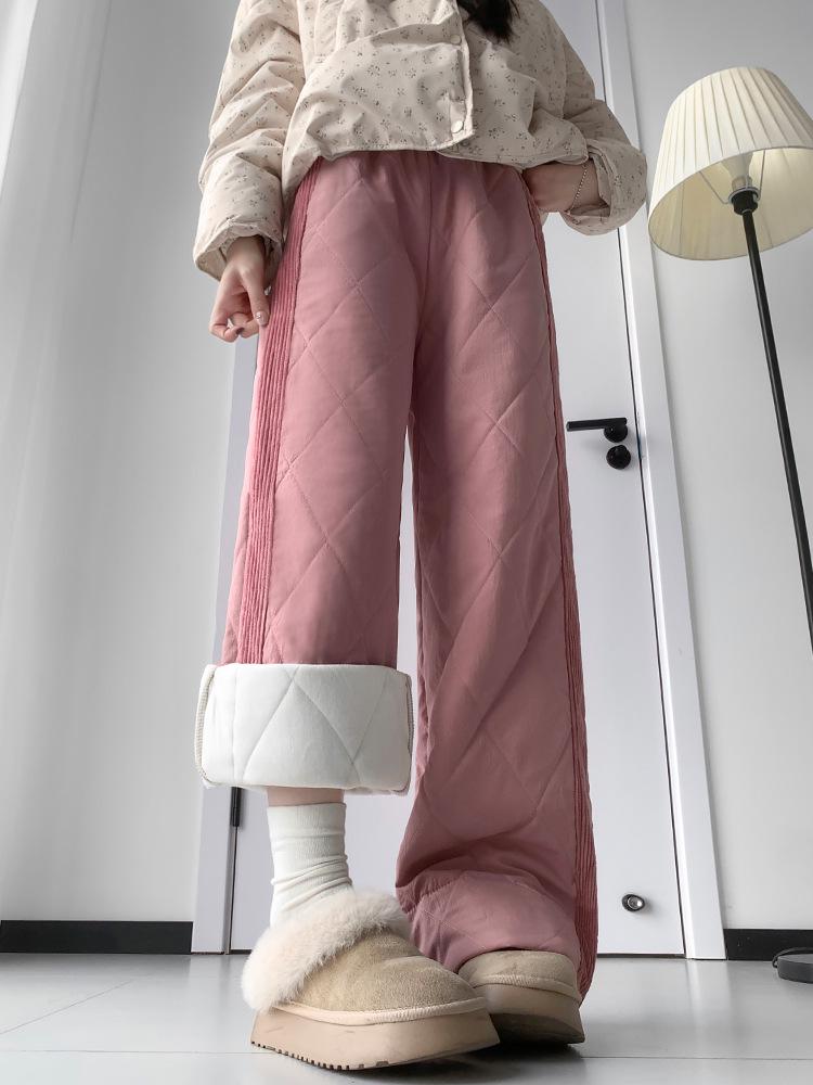 Women's Thick Fleece-Lined Patchwork Wide-Leg Winter Pants
