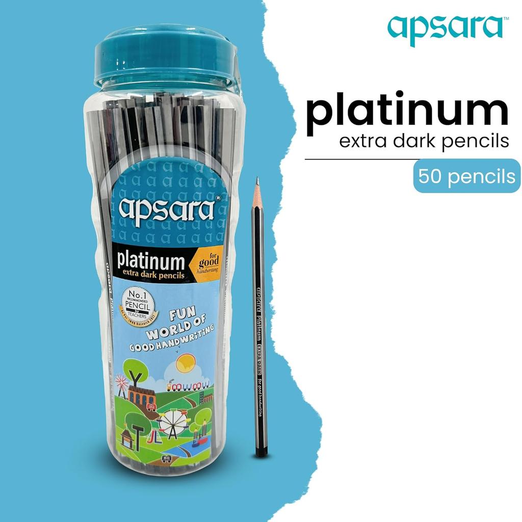 Apsara Platinum Jar Extra Dark Pencils for Writing Practice, School Drawing & Handwriting Improvement Combo of 50