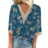 Women's Shirt Blouse Casual Loose Shirts 3/4 Sleeve Lace Trims Print V Neck Tops Print Tops T-shirts Tee