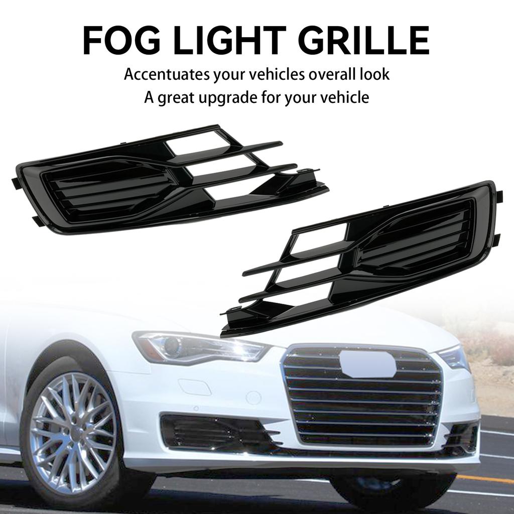 2PCS Front Bumper Foglight Cover Grill Grille Fit A6 C7 2014-2018 Black