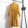 Vintage Collar Long Sleeve Corduroy Floral Dress Women's Party Ruffle Dress Bohemia Print Dress