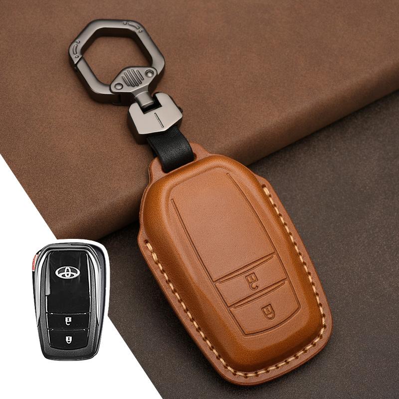 Leather Key Case Cover Shell For Toyota Camry Corolla FJ Land Cruiser RAV4 Prius Sienna Prado CHR Avalon GT86 Protector Keychain