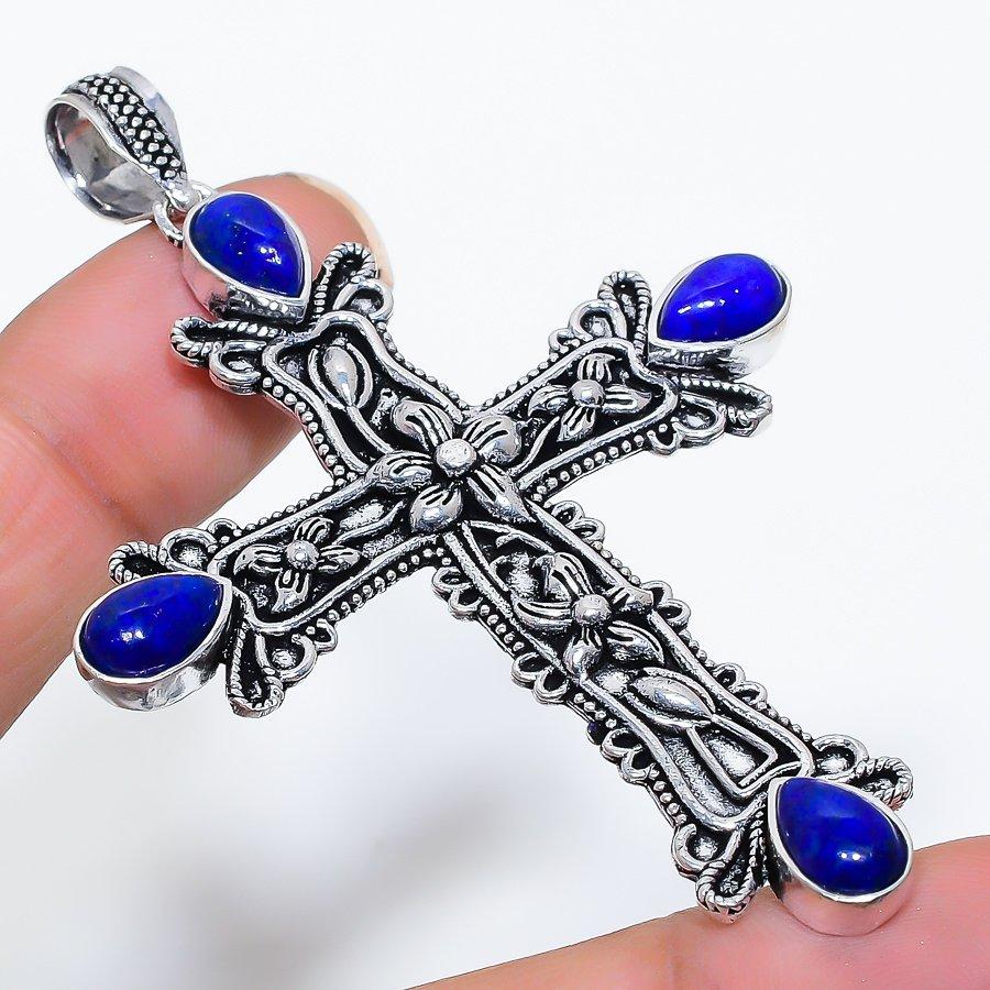 

Cross Lapis Lazuli Gemstone Handmade Ethnic Jewelry Pendant 2.96 VR-3601