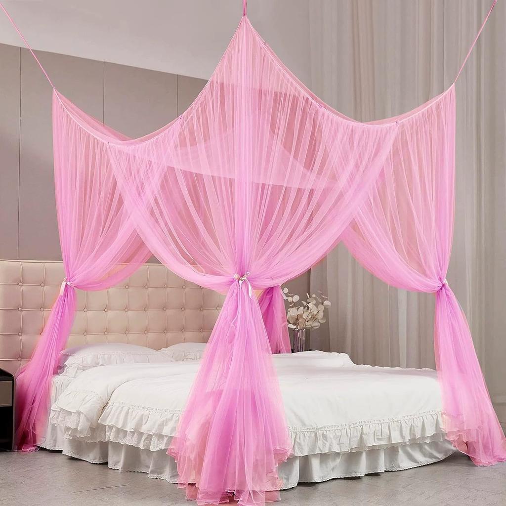 Sexy Mosquito Net Palace Four Door King/Queen Double Size Home Single  Bed Prevent Insect Outdoor Square Grace White Canopy Net