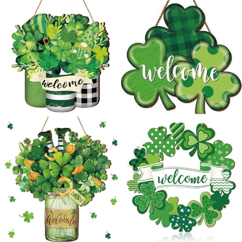 Shamrock Decoration For Patrick's Day Parties With Wooden Frame And Green Leaf Festival Spring Accessory