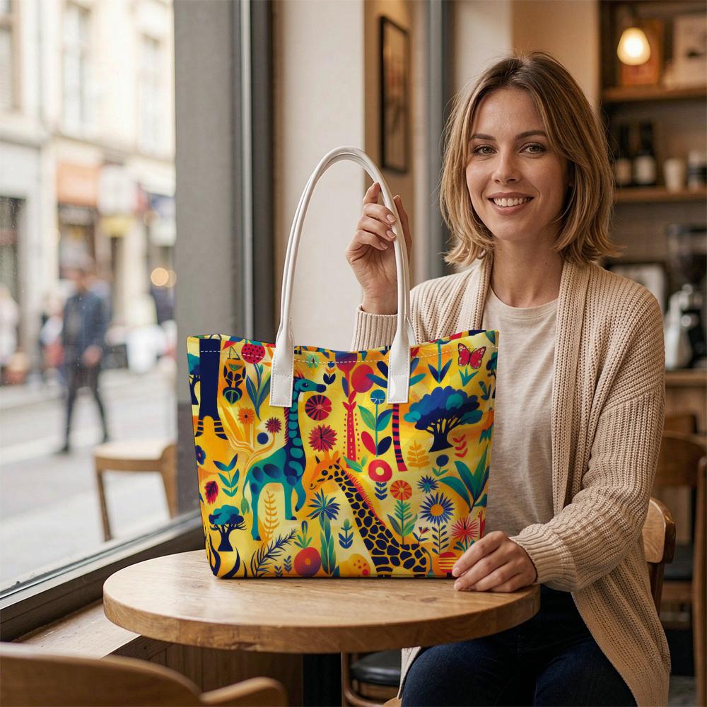 Cute Zoo Animal Print Tote Bag for Daily Shopping Casual Portable Women's Fashion Carryall