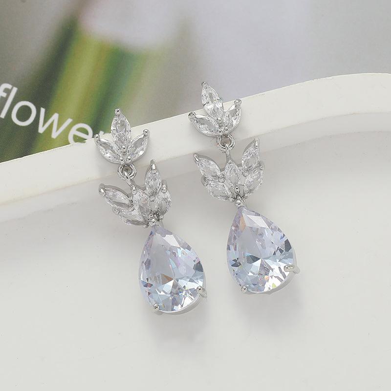 Flower Electroplated Water Droplets Small Fresh Horse Eye Zircon Earrings Silver Needle Light Luxury Bridal Stud Earrings Earrings Women Shine