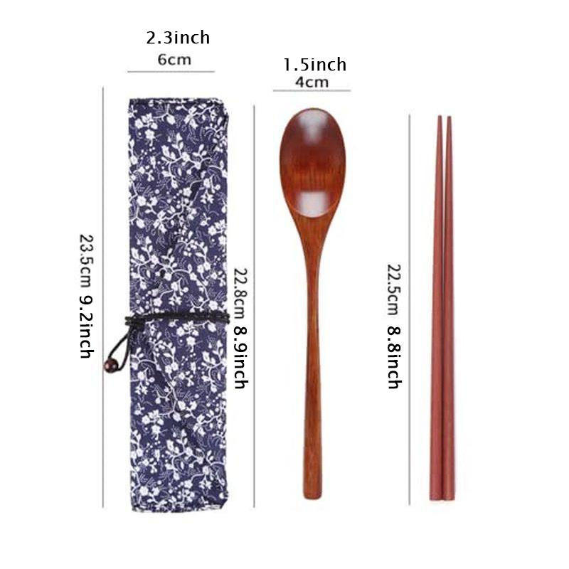 

Китайские палочки для еды, посуда, деревянные наборы столовых приборов с ложкой, вилкой, тканевая сумка, экологически чистая, портативная для путешествий 1 Set
