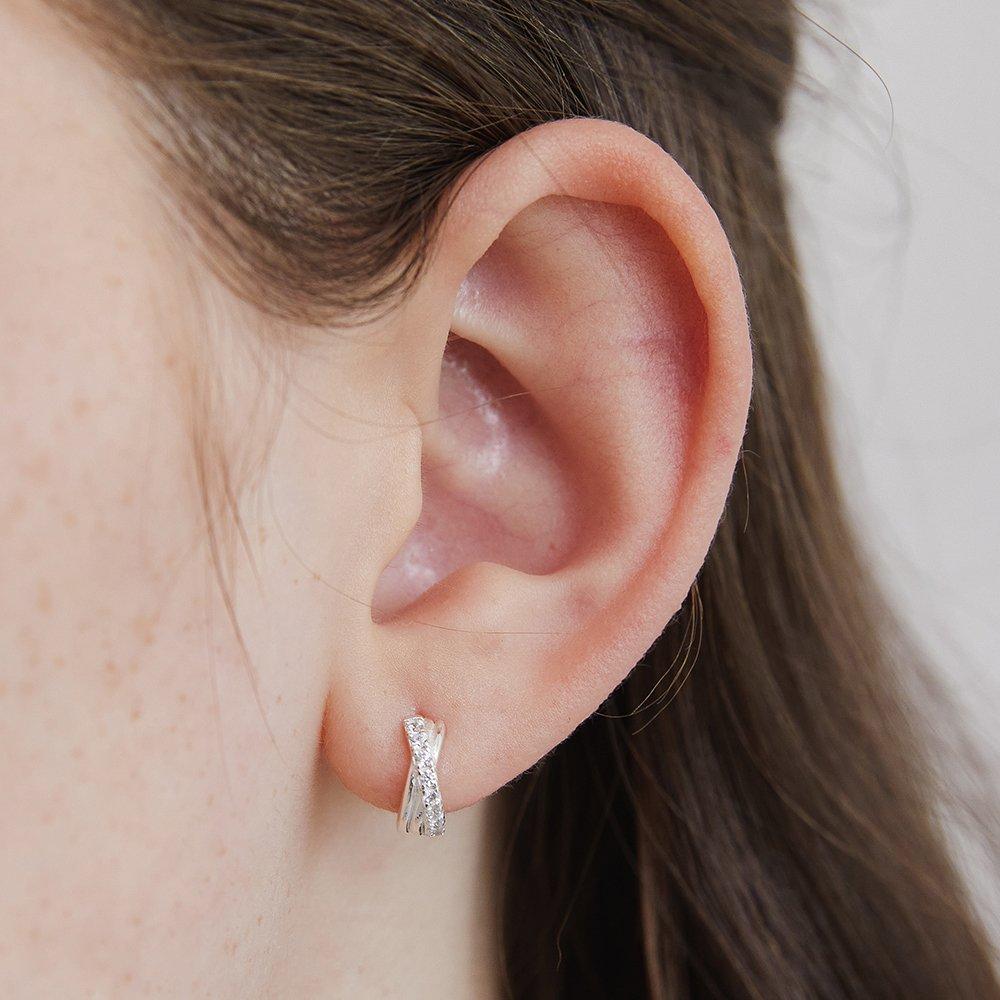 (925 Silver) Cubic Cross Hoop Earrings Ec3112