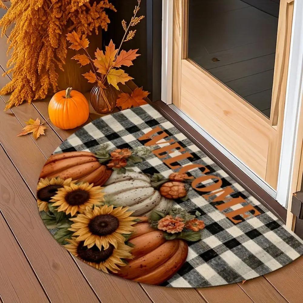 2D Flat Print Holiday Rug Non-Slip Fall Doormat Festive Vibes Welcome Doormat Thanksgiving