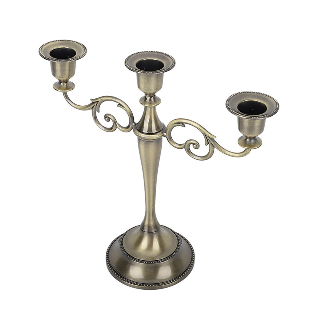 Metal Candle Holder 3 Arms High Gloss Retro Exquisite Candlestick Holder for Dining Tables Wedding Decoration