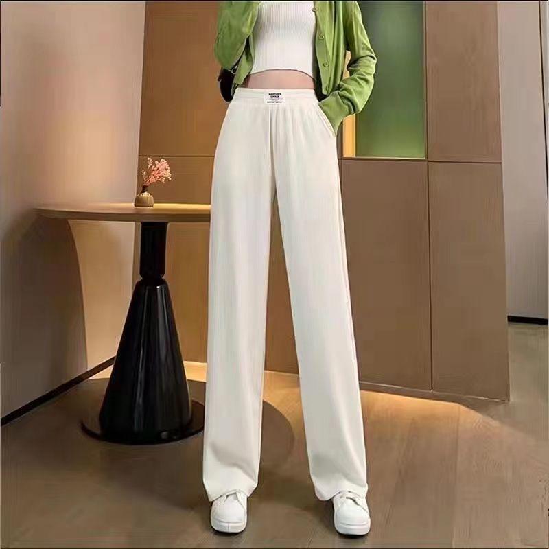 Petite Summer 2026 Ice Silk Wide-Leg Pants: Thin, Relaxed Fit Casual Long Trousers