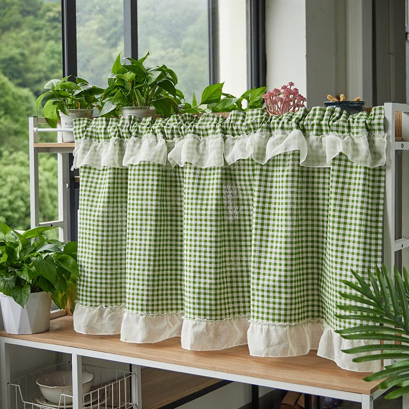 Double Layer High-End Embroidered Kitchen Cabinet Blackout Café Curtain