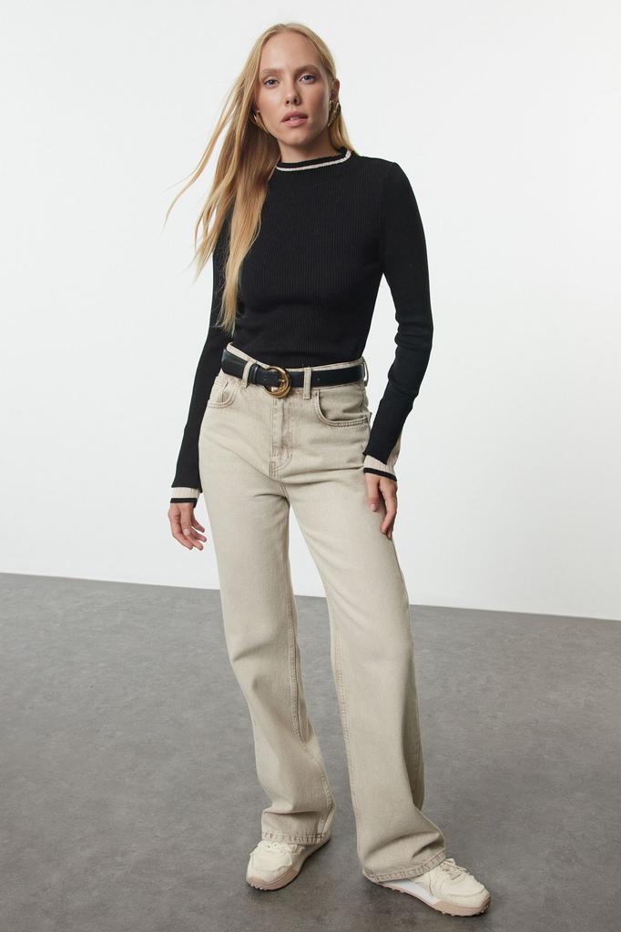 Damski sweter w eleganckim stylu Czarny sweter z dzianiny w bloki kolorów najwyższej jakości