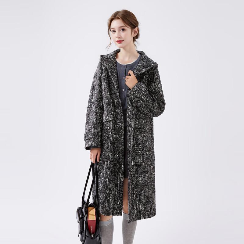 

Qiusui Yiren Women s Hooded Wool Blend Camouflage Coat L