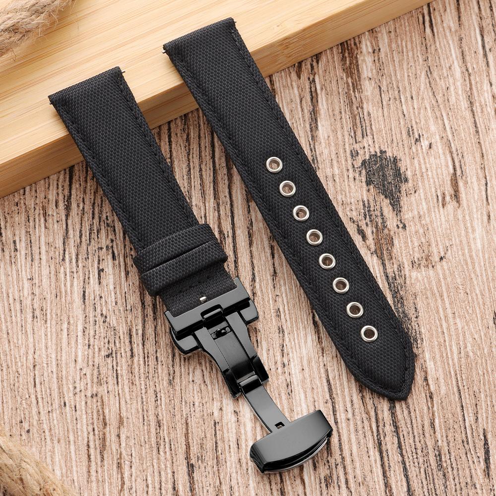 Quick Release Nylon Vintage Sailcloth Watch Strap 22mm Butterfly Buckle Business Men Women Black for Omega for Seiko Watchband