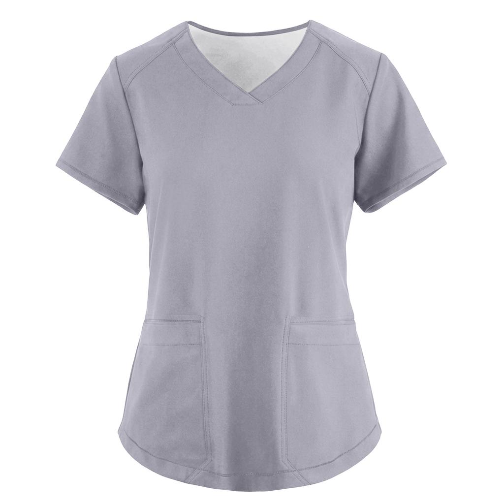 Women's Fashionable Loose-Fit Short-Sleeve V-Neck Pocket Workwear Top