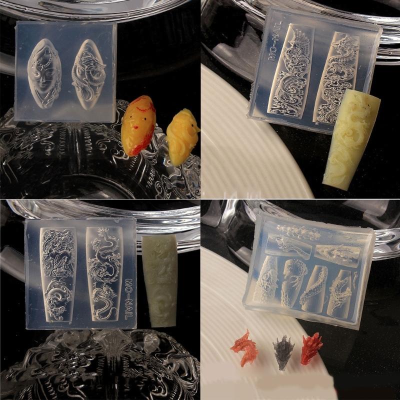Nail Art Silicone Mold Beautiful 3D Nails Molds Dragon Year Nail Stencils Sculpture Mould Decorations for Manicurists