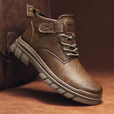 Moda Novas Botas Masculinas Clássicas Couro Genuíno Cadarço Masculino Confortável Cano Alto Botas de Neve de Pelúcia de Inverno All-match