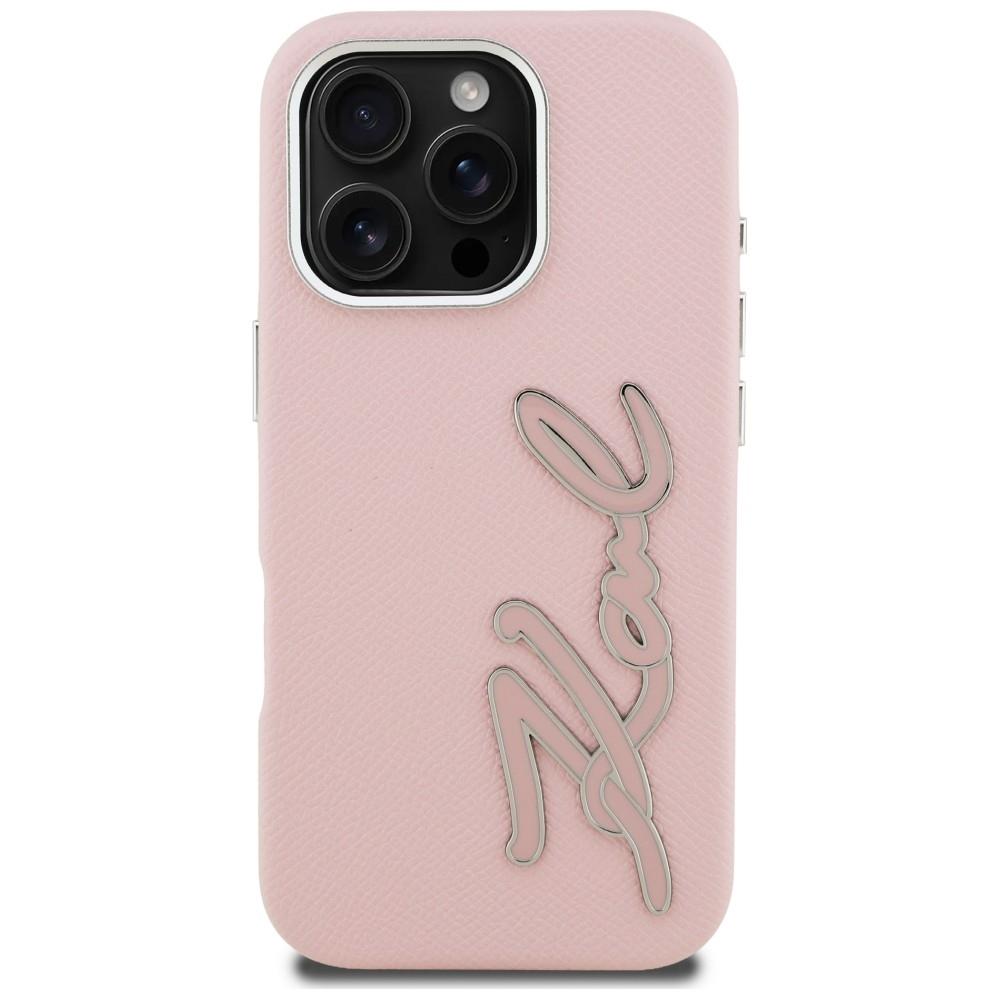 Karl Lagerfeld FW Grained Signature Logo Case for iPhone 16 Pro Max Pink