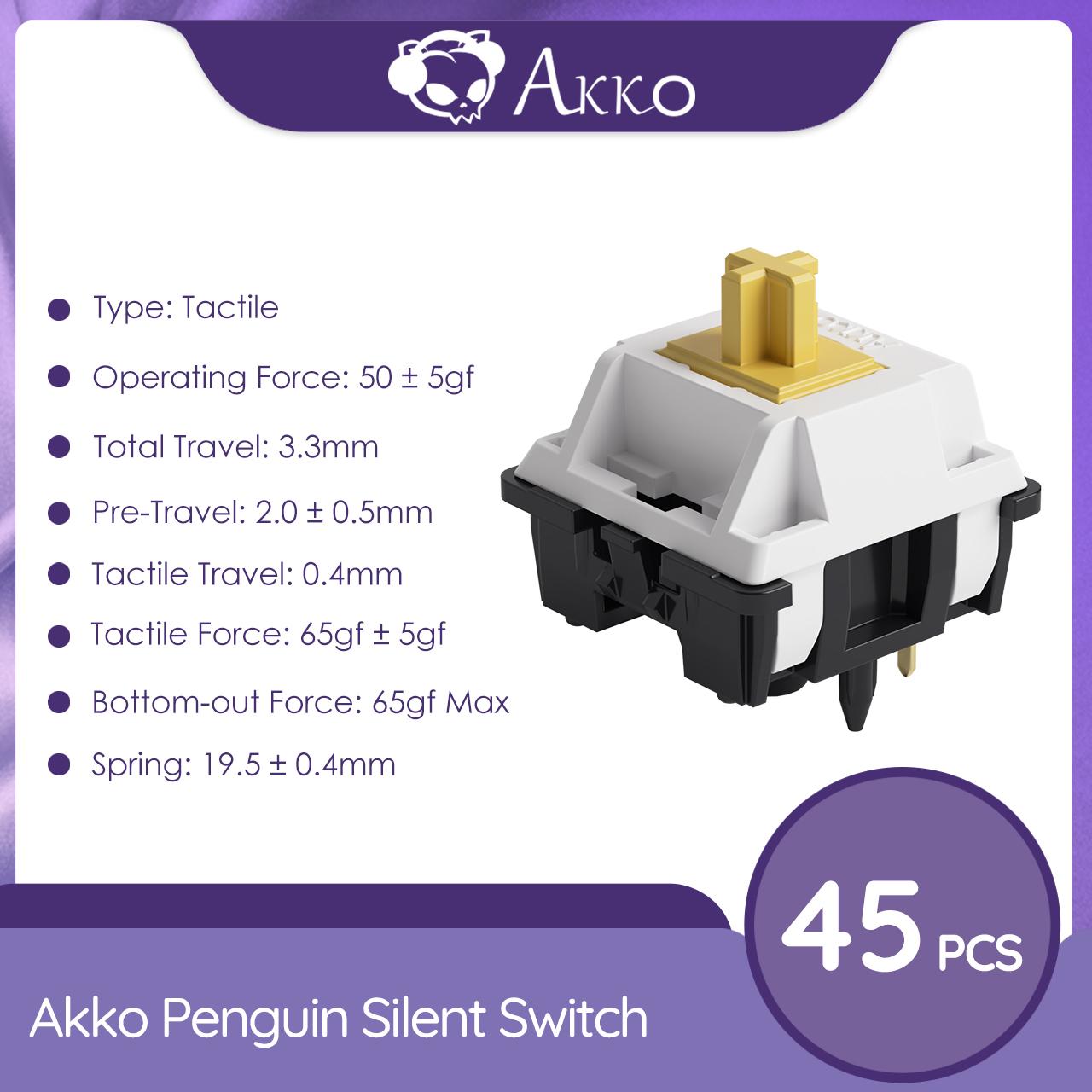 

Переключатель Akko Penguin 5 Pin 50gf тактильный бесшумный переключатель для механической клавиатуры MX подходит для официального набора текста (45pcs)