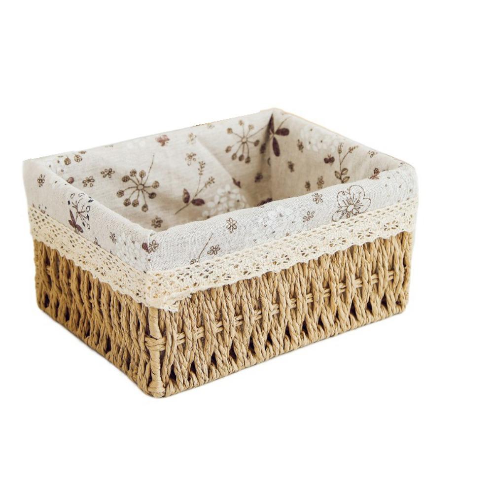 Rustic Style Cosmetics Storage Box Save Space Snacks Fruit Basket Weaving Storage Tray Bread