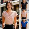 Topuri Dama Gât în V Mânecă Scurtă Design plisat Cămașă Culori Uni Croială Slim Topuri de Vară Casual Birou Petrecere Întâlnire