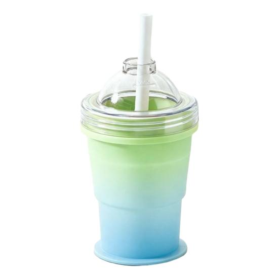 Ice Ball Cup with Lid And Straw, 2-in-1 Foldable Silicone Ice Maker And Drinking Cup, Portable Iced Beverage Cup for Travel And Outdoor Use