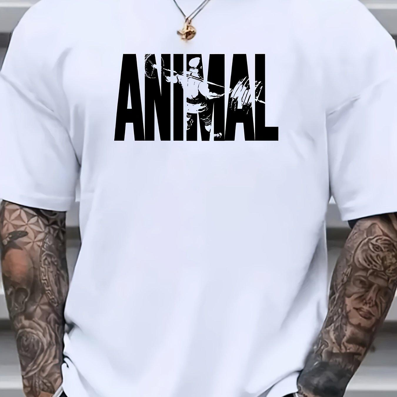 

Plus Size Men s Graphic Print ANIMAL T-shirt - Men s Clothing Men s Casual Crew Neck T-Shirt Soft Stretch Fabric Short Sleeve S