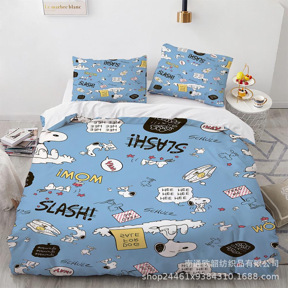 Cartoon Snoopy Bedding Sets Comforter Quilt Bed Cover Duvet Cover Pillow Case 2-3 Pieces Sets Kids Adult Size Home Decor