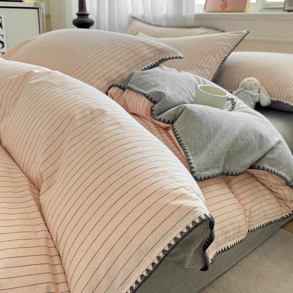2026 Spring/Summer Cotton Striped Tricot Bedding Set - A-Class Dormitory Collection (Four-Piece)