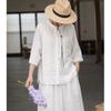 E* Order Women's White Linen Stand Collar 3/4 Sleeve Shirt - 2026 Early Spring French Style