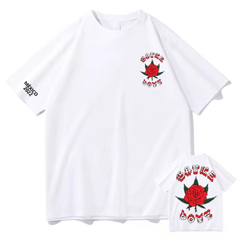 Streetwear Eladio Carrion T-Shirt Rose Flower Tees Men Women Sauce Boyz Music Album Oversized Casual top Hip Hop unisex Harajuku