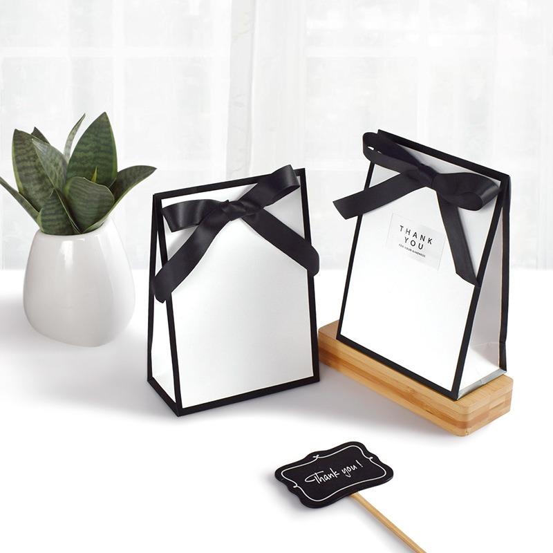 10-80PCS Black White Bow Gift Bag Wedding Birthday Bridal Shower Party Tote Elegant Reusable Gift Packaging Bag