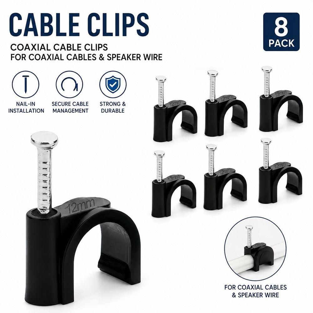 100Pcs/Set Plastic Metal Nail In Cable Clips Black Coaxial Cable Clamp  for Home Office Workshop