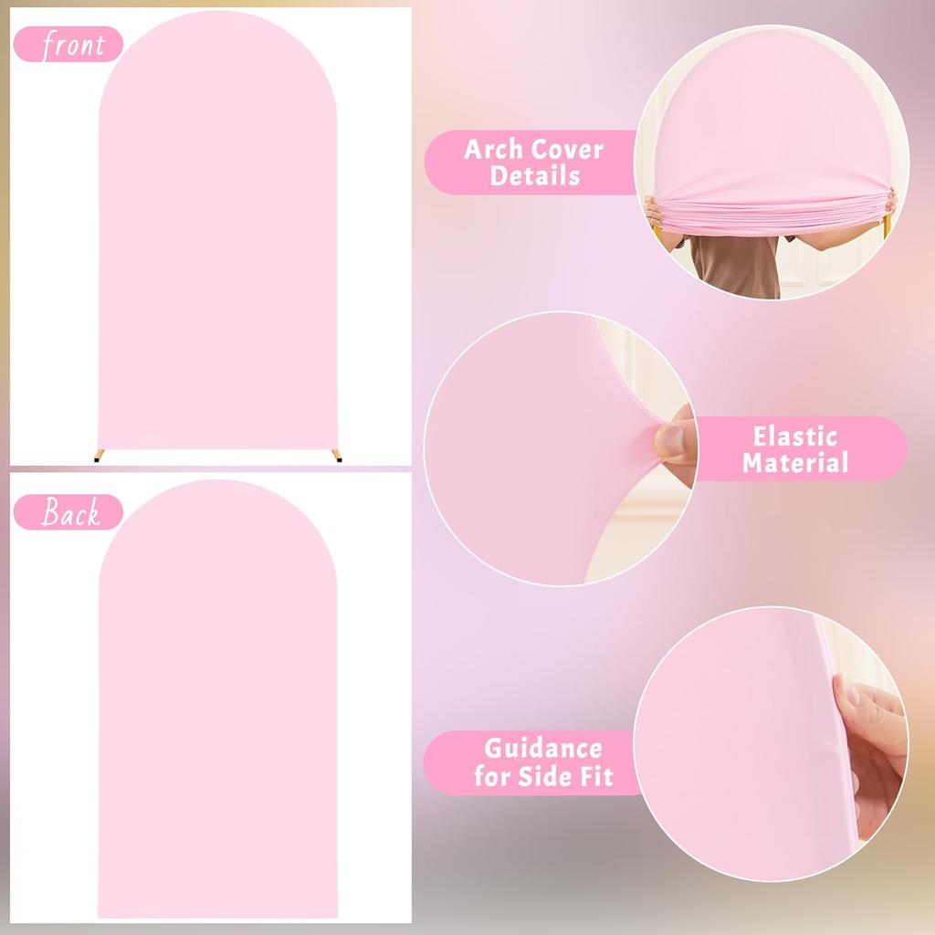 7.2FT Baby Pink Arch Covers, Round Top Wedding Arch Cover Spandex for Birthday Party Baby Shower Graduation Ceremony Decoration