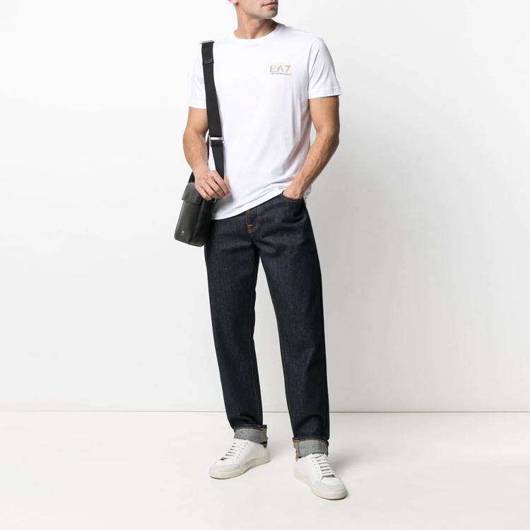 Emporio Armani EA7 SS21 Logo Print Cotton Short Sleeve T-Shirt Men tops White 3KPT85-PJM9Z-1100